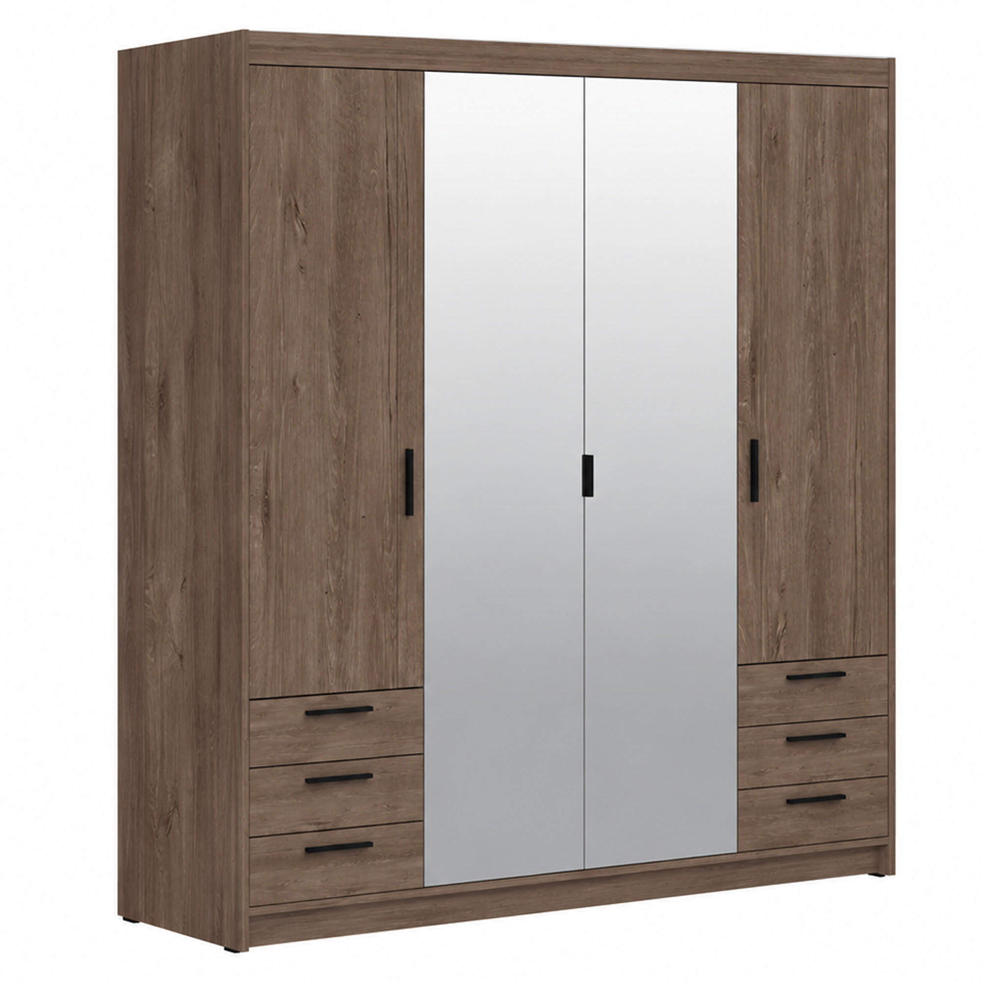 DREHTÜRENSCHRANK Elena mit 4 Türen, 6 Schubladen und Spiegel, 176 cm, Eiche Lefkas - Eichefarben, Holzwerkstoff (176/190/53cm) - Beautysofa