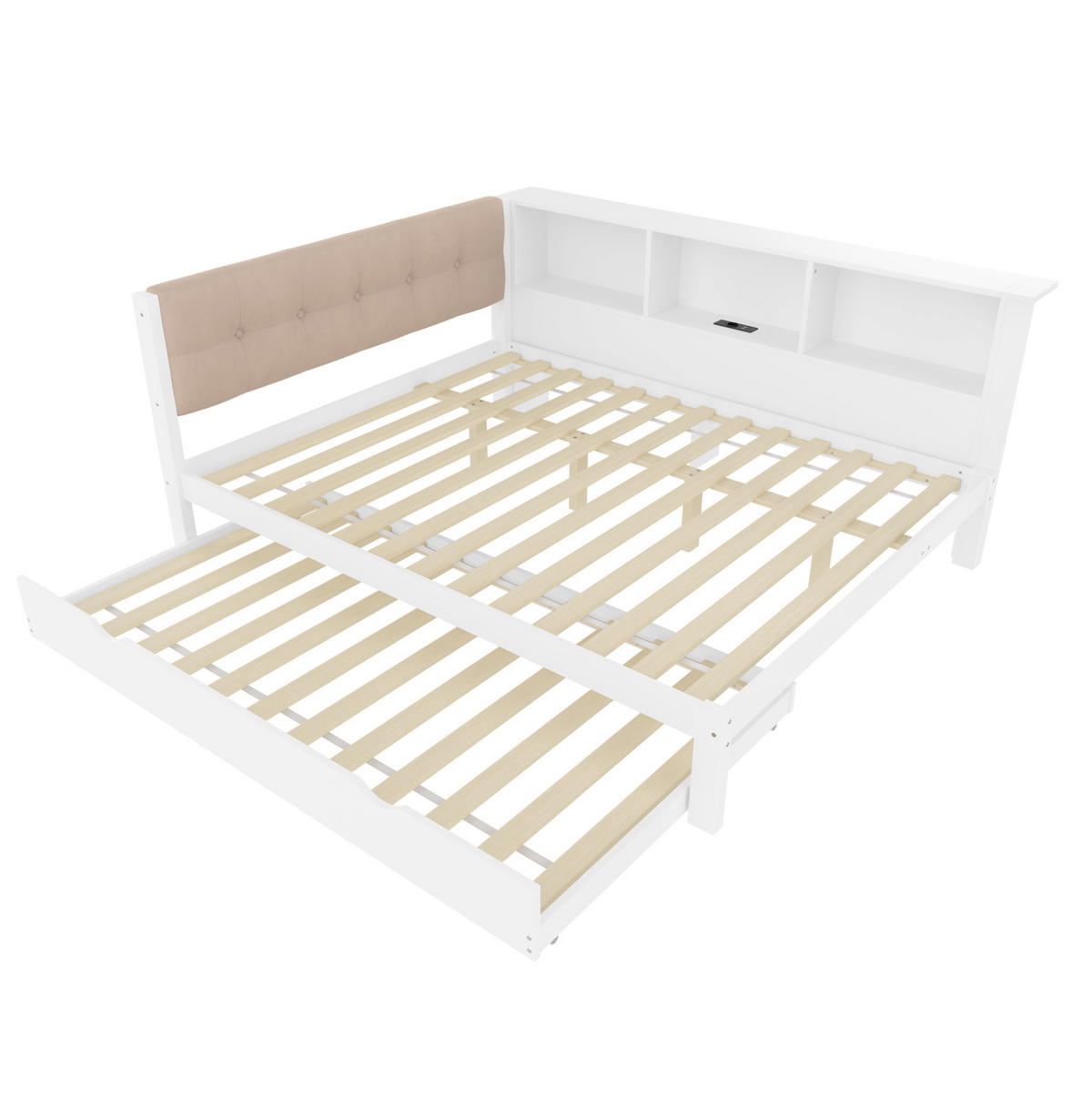 KINDERBETT 140/200 cm Weiß mit Ausziehbett, Regal und LED-Beleuchtung - Weiß, Holz (140/200cm) - Flora Grace
