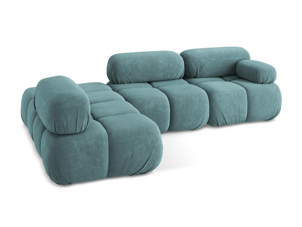 ECKSOFA Links Chenille Stoff Blau - Blau/Beige, Kunststoff/Textil (190/285cm) - Makamii