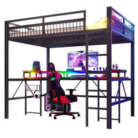 HOCHBETT 140/200 cm schwarz aus Metall mit Schreibtisch und LED - Schwarz, Metall (140/200cm) - OKWISH