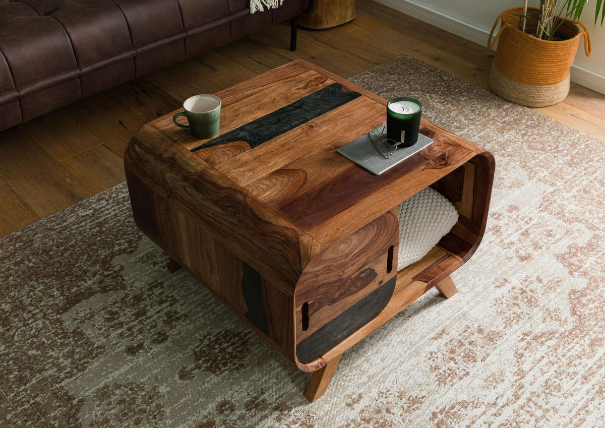 COUCHTISCH Sheesham 70x70x50 dunkelbraun lackiert MAILAND #233 - Dunkelbraun, Holz (70/70/50cm) - Massivmoebel24