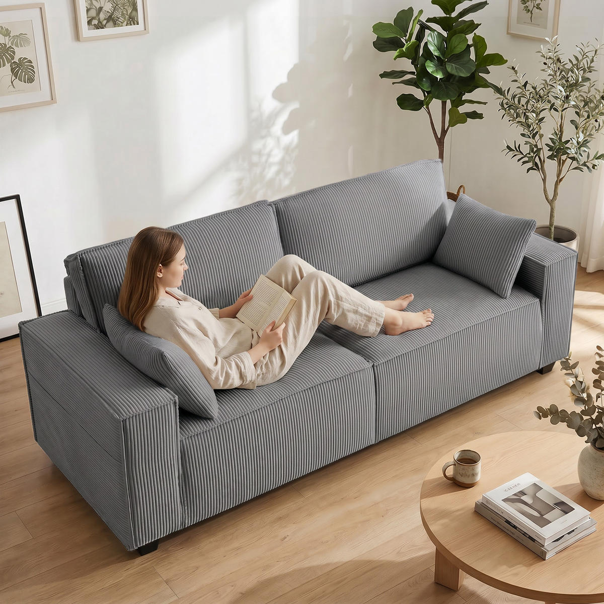 2-SITZER Sofa Hellgrau 218.0/79.0/91.0 cm - Hellgrau, Textil (79/91/218cm)