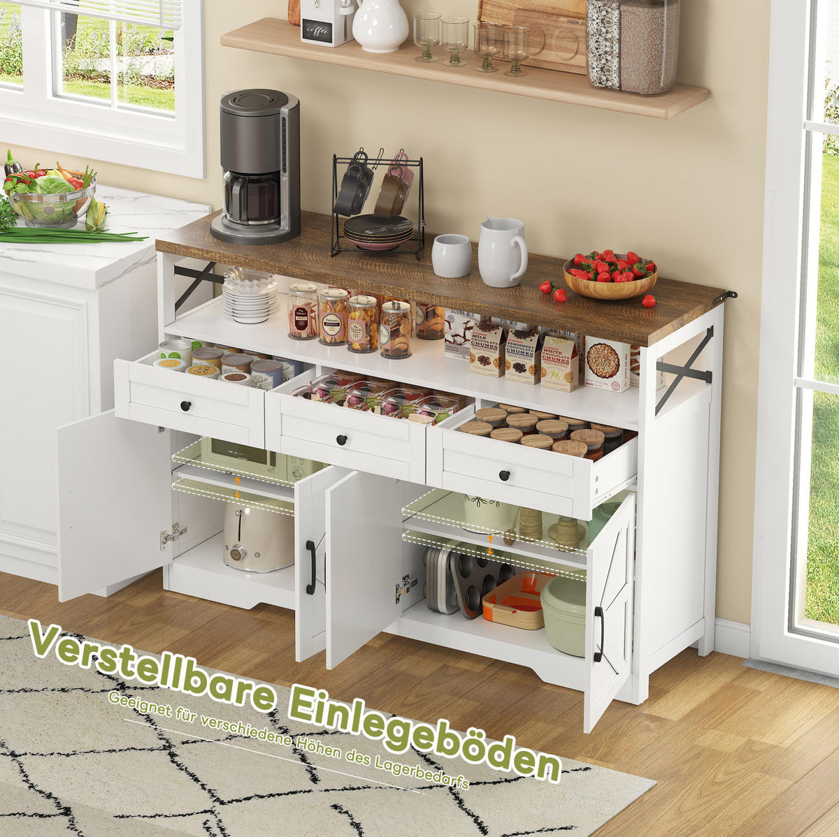 SIDEBOARD 140/35/95 cm Braun/Weiß aus MDF mit 3 Schubladen - Braun, Holzwerkstoff (35/95/140cm) - OKMYHOME