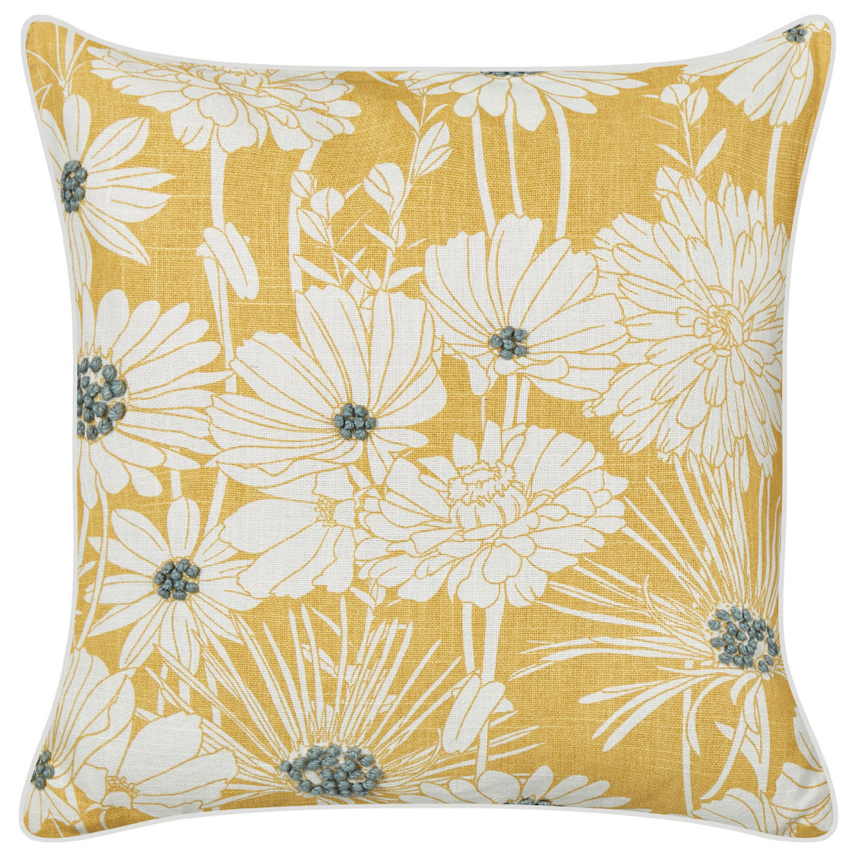 DEKOKISSEN 2er-Set Cremeweiß 45/45 cm Scirpus - Gelb/Weiß, Textil (45/45cm) - Beliani