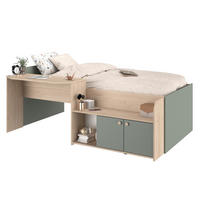 HOCHBETT Eiche, grün, Stauraum-Bett für Kinder- und Jugendzimmer - Salbeigrün/Eichefarben, Holzwerkstoff (90/200cm) - Parisot Meuble
