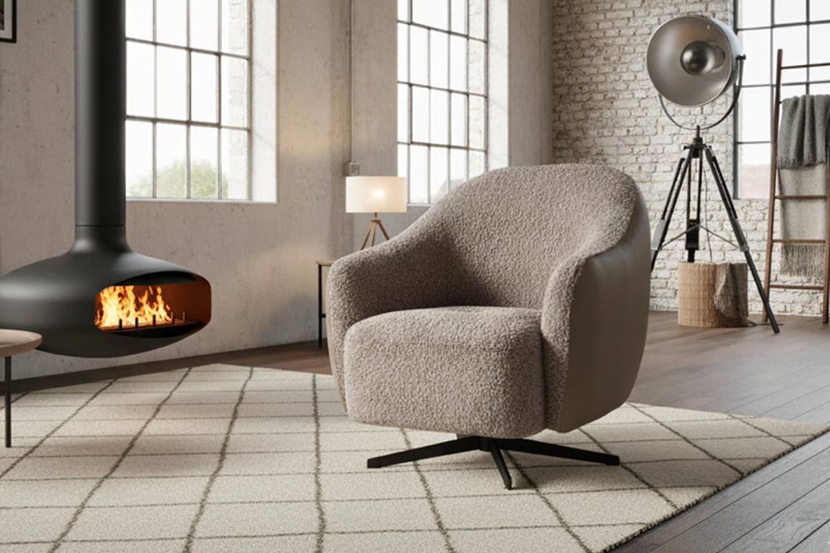 DREHSESSEL BRITTO Taupe Kunstleder, Bouclé Drehbar (360°) - Taupe/Schwarz, Textil/Metall (81/85/83cm) - KAWOLA