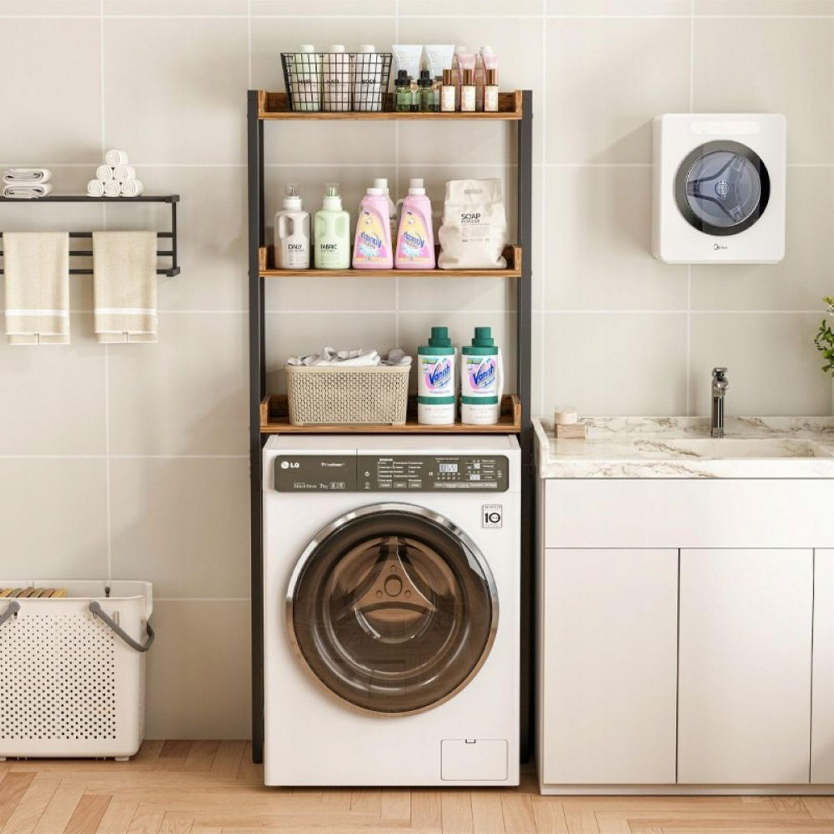 BADEZIMMERREGAL, braun 63/25/165 cm - Braun, Holzwerkstoff (63/165/25cm)