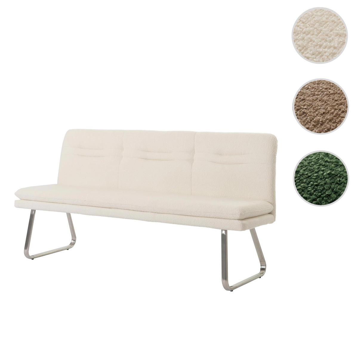 SITZBANK 93x180x58cm Sitzhöhe 51cm Lehne Stoff/Textil Bouclé Edelstahl gebürstet 180cm Grün - Grün, Textil (180/93/58cm) - BERLINLODGE