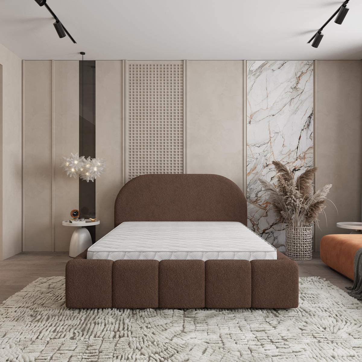 POLSTERBETT FLUSSO 120x200 cm mit Bettkästen - Braun - Braun, Holz (120/200cm) - MASSENO