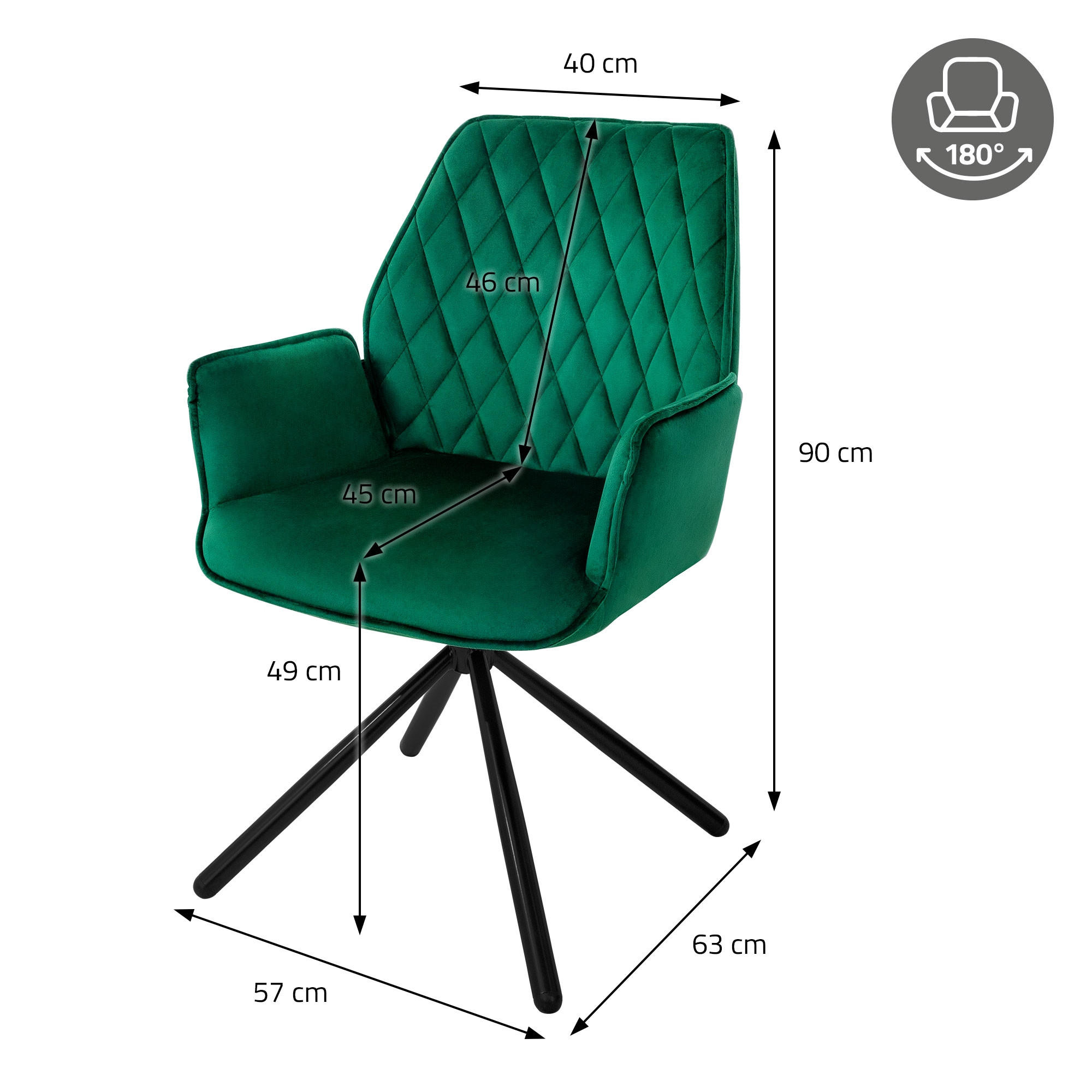 DREHSTUHL Samt Dunkelgrün - Dunkelgrün, Metall (63/90/57cm) - ML-DESIGN