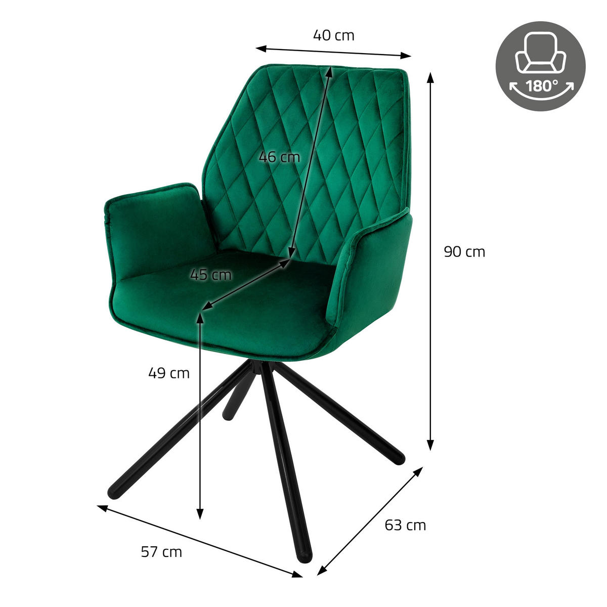 DREHSTUHL Samt Dunkelgrün - Dunkelgrün, Metall (63/90/57cm) - ML-DESIGN