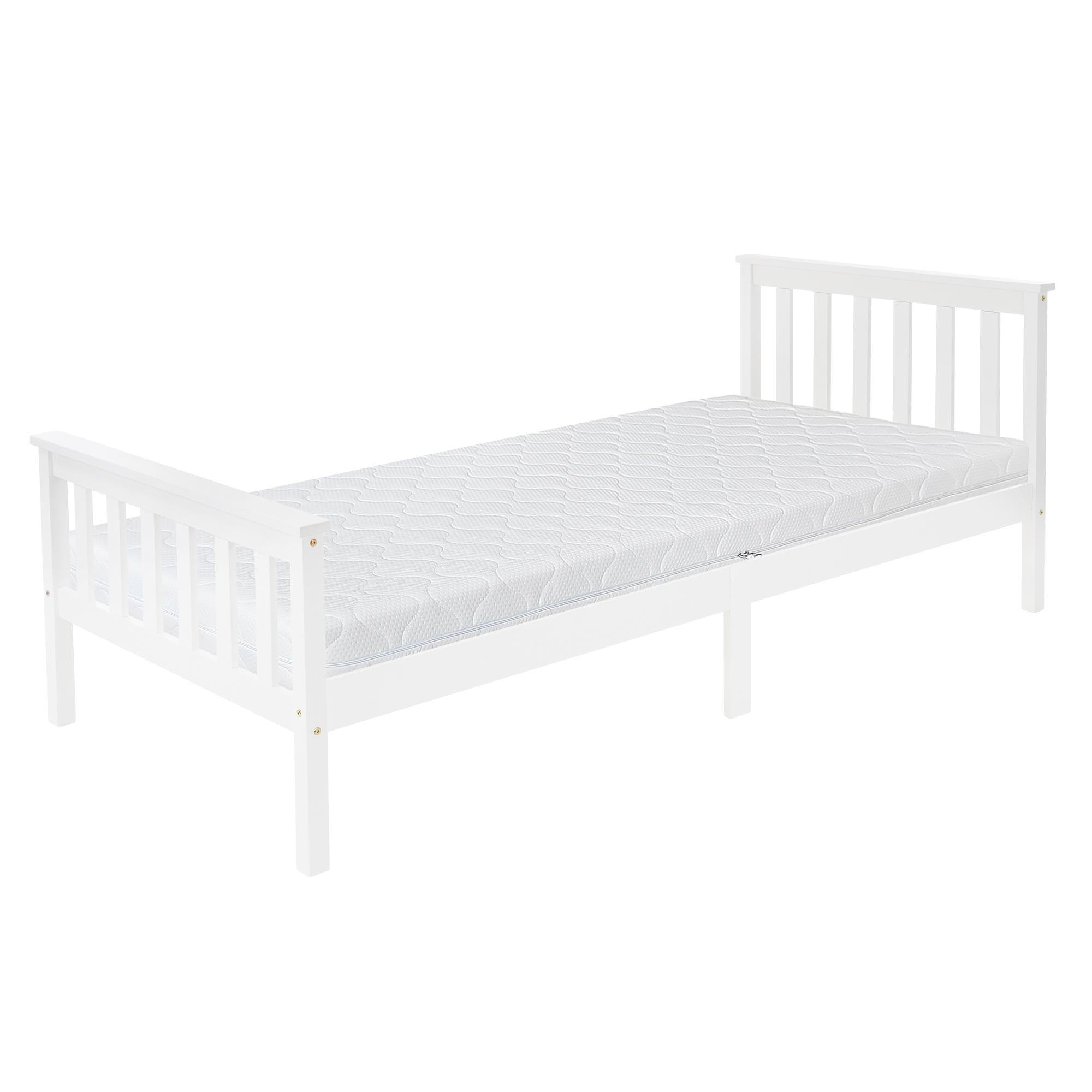 ML-DESIGN DŘEVĚNÁ POSTEL 90x200 cm bílé borovicové dřevo s roštem a matrací H16cm