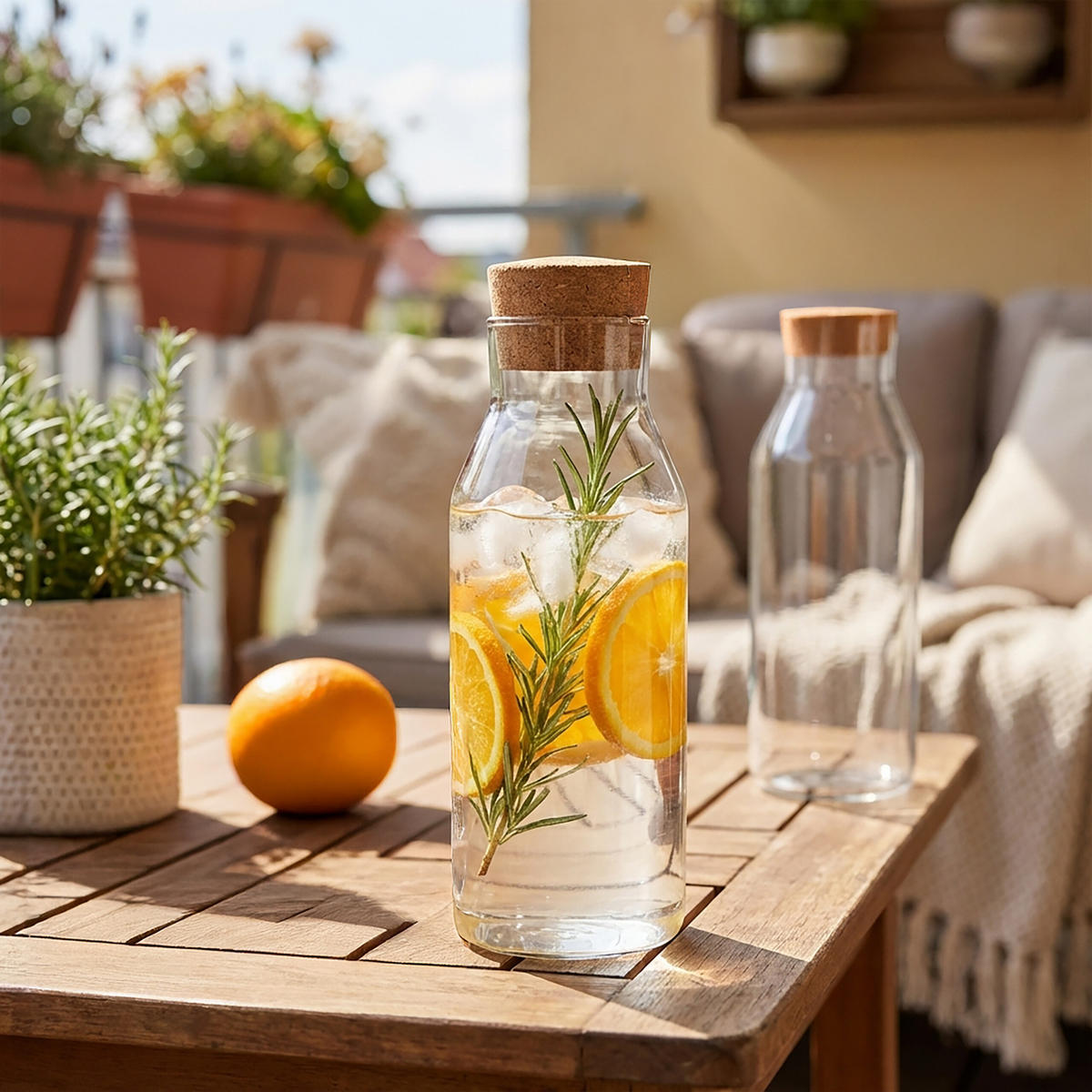 GLASKARAFFE - Transparent, Glas/Naturmaterialien (1.2L) - Relaxdays