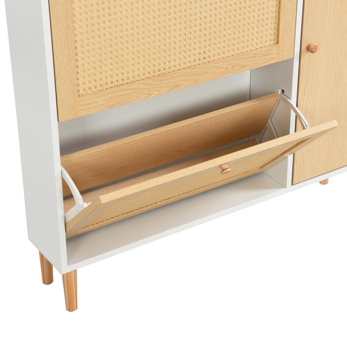 SCHUHSCHRANK Rattan schmal 3 Türen Kompakt 90x17x125cm - Multicolor, Holzwerkstoff (17/125/90cm) - FLIEKS