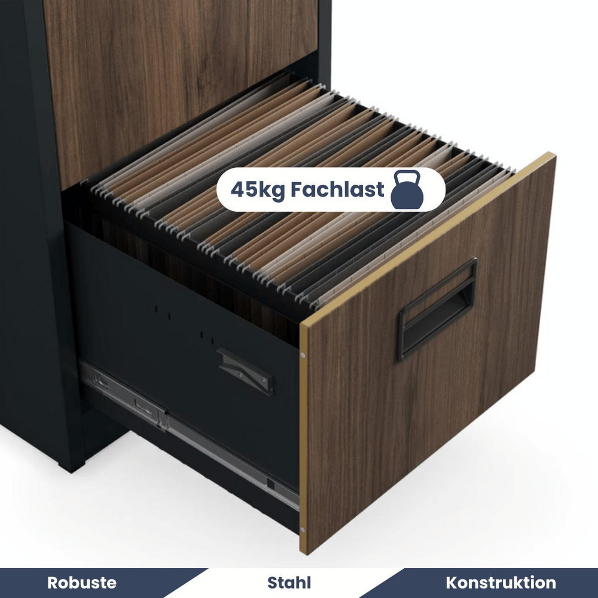 HÄNGEREGISTERSCHRANK abschließbar TION 4 Schubladen 132x46x62cm Anthrazit-Nussbaum - Anthrazit, Metall (46/132/62cm) - DELUKE