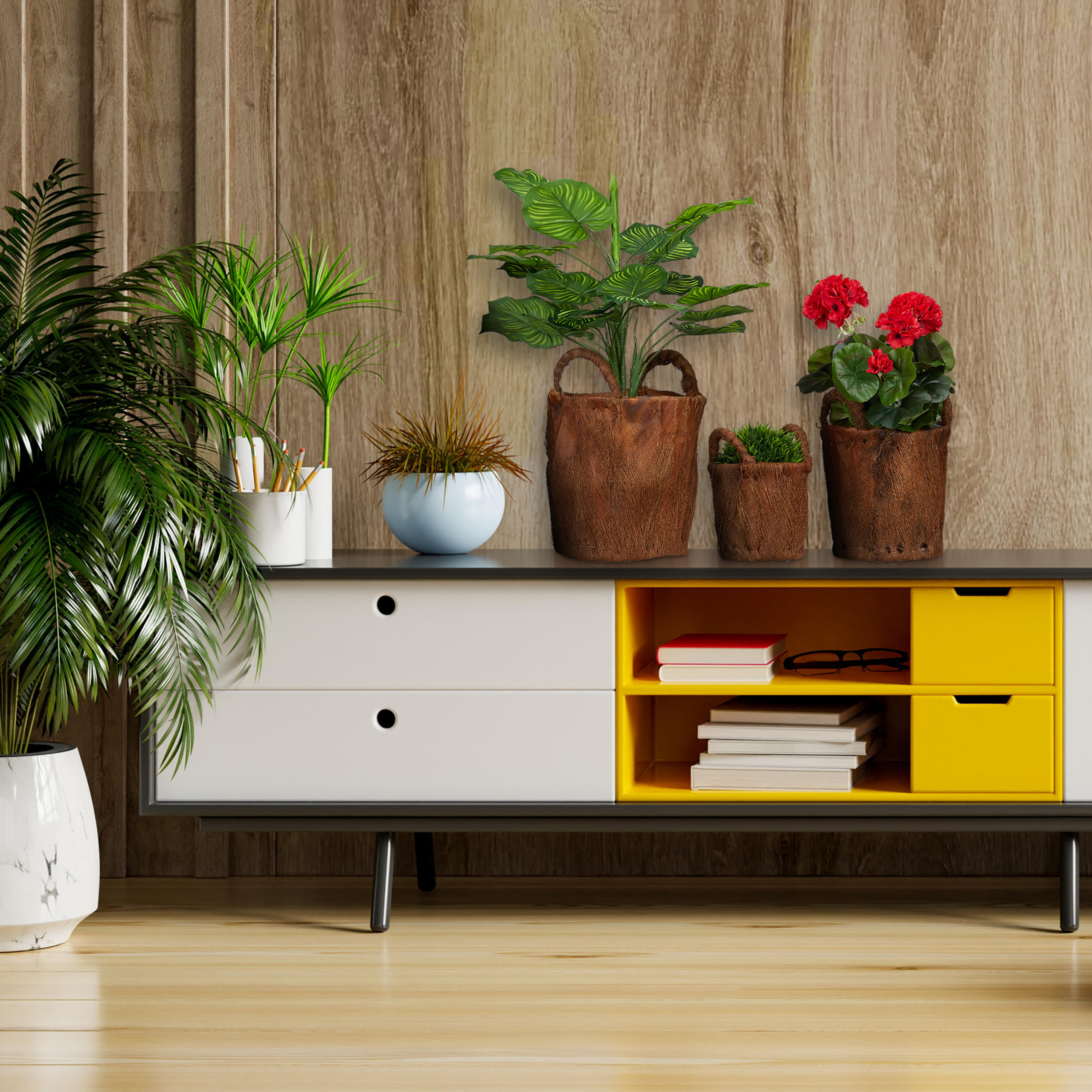 3xPFLANZKORB - Braun, Kunststoff/Textil (25/30/25cm) - Relaxdays