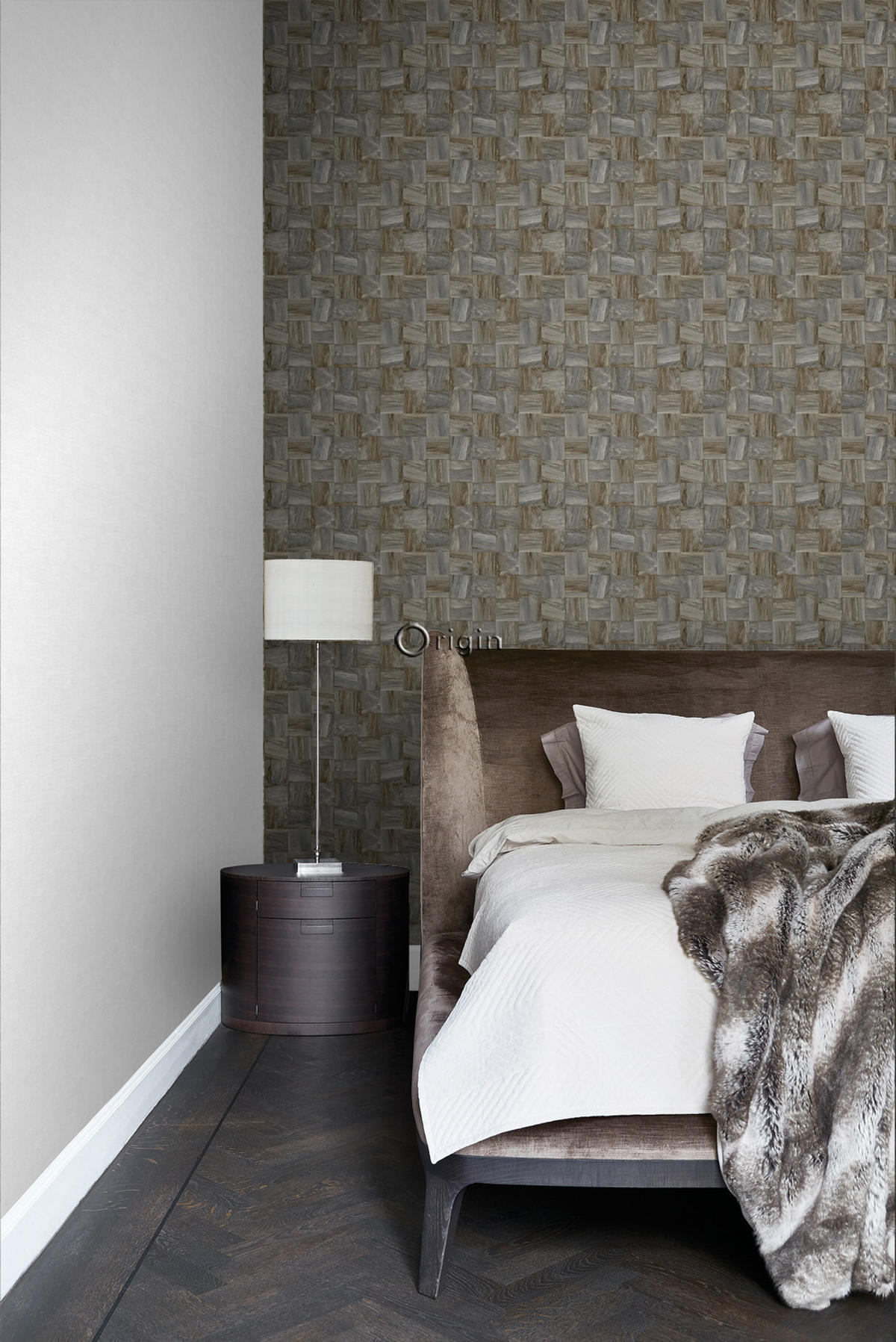 TAPETE quadratische Holzstücke 53 cm x 10.05 m - Braun, Papier (53/1000cm) - Origin Wallcoverings