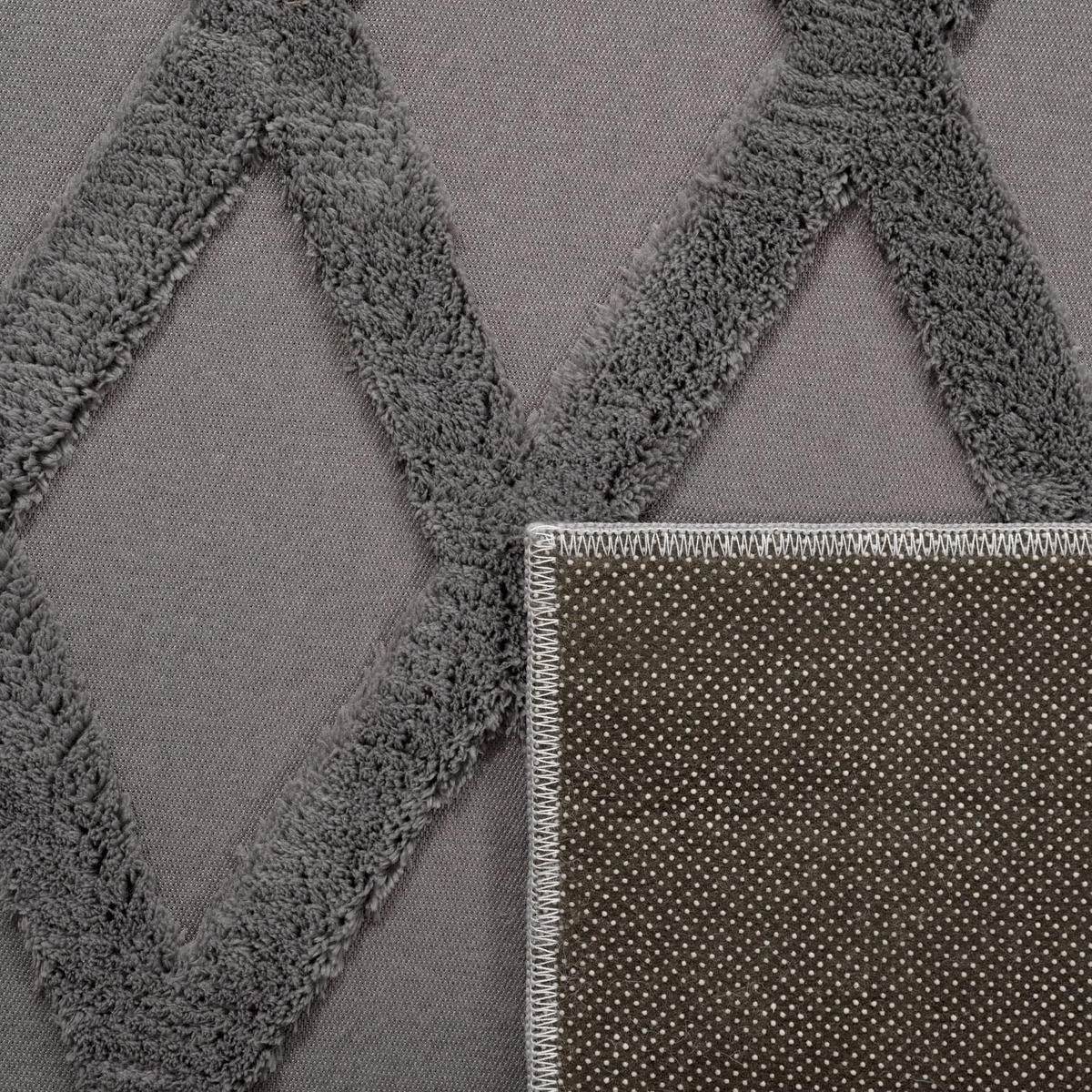 KURZFLORTEPPICH Waschbar, mit Rautenmuster, Anthrazit, 60 x 100 cm - Anthrazit, Textil (60/100cm) - KADIMA DESIGN