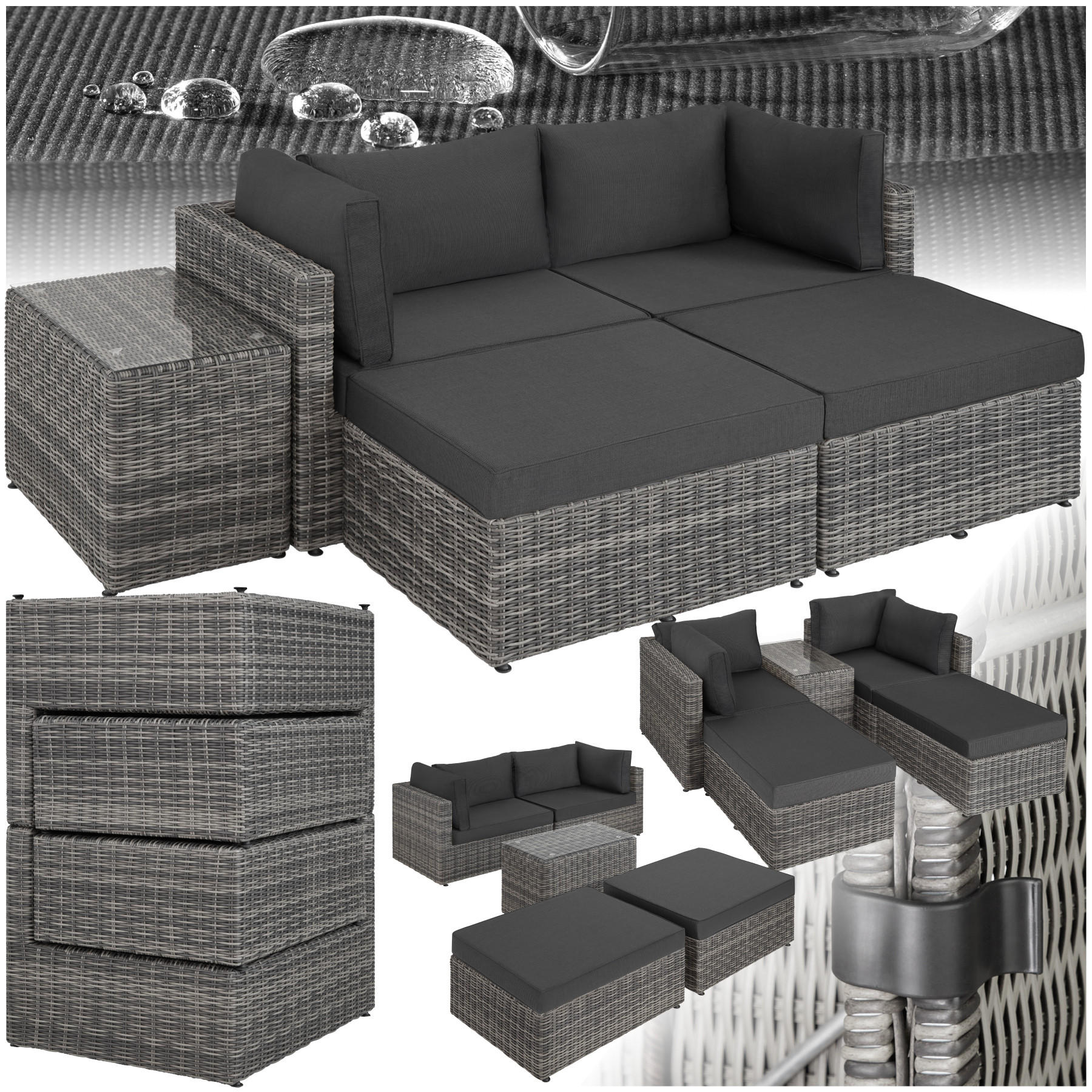 RATTANLOUNGE San Domino,mit Sicherheitsglasplatte,hellgrau/dunkelgrau - Dunkelgrau/Hellgrau, Kunststoff (72/63cm) - tectake