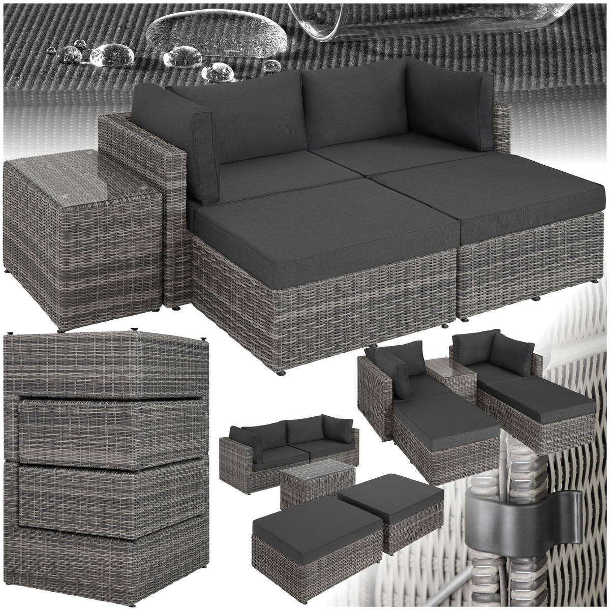 RATTANLOUNGE San Domino,mit Sicherheitsglasplatte,hellgrau/dunkelgrau - Dunkelgrau/Hellgrau, Kunststoff (72/63cm) - tectake