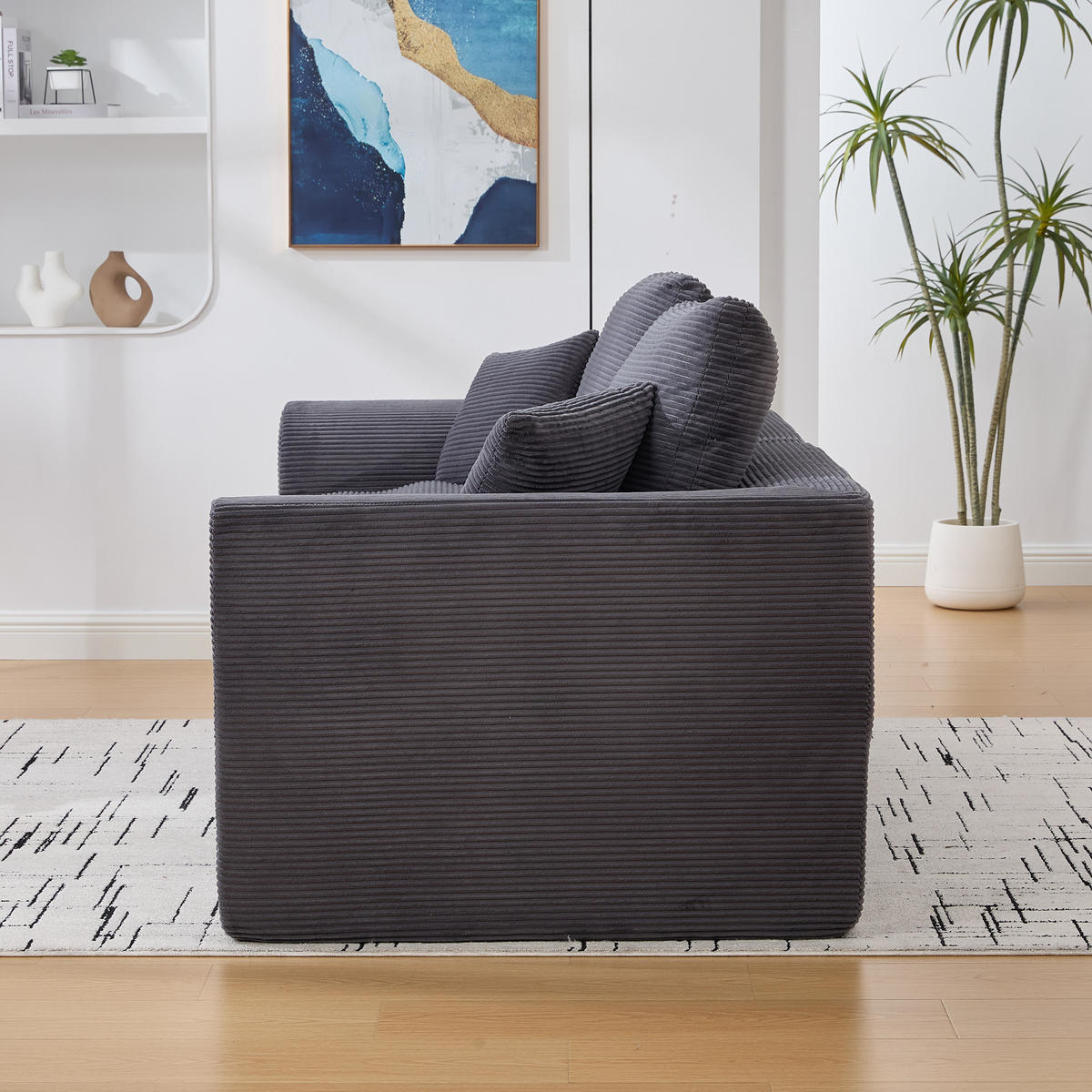 2-SITZER SOFA Cord Dunkelgrau mit Kissen - Dunkelgrau, Textil (204/84/102.5cm) - WISHDOR