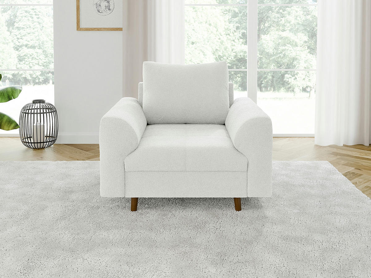 SESSEL Henrik Weiß Boucle - Weiß/Braun, Holz/Textil (97/81/93cm) - S-Style Möbel