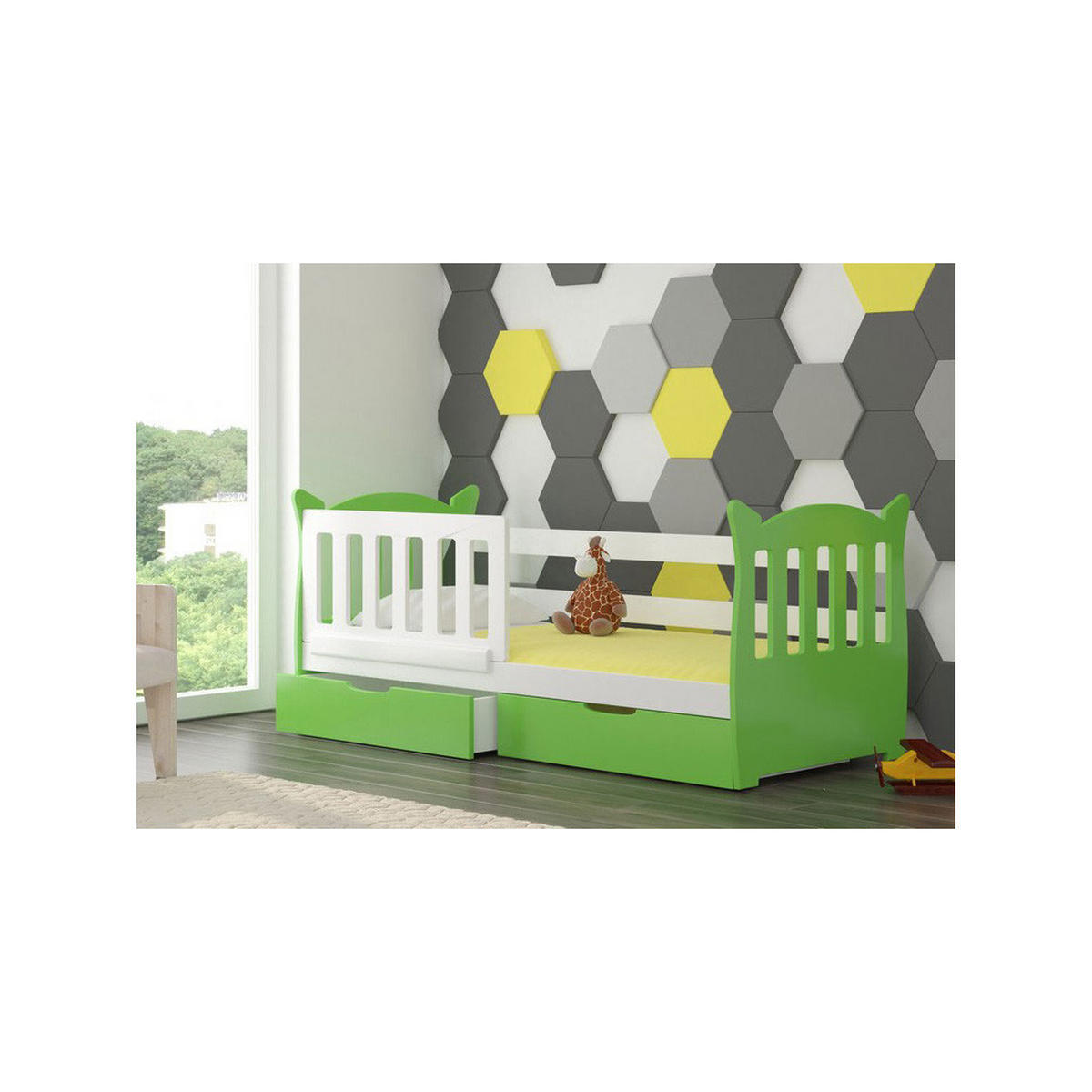 KINDERBETT Lena Kiefer weiß / grün 91 / 165 / 75cm - Weiß/Grün, Holz/Holzwerkstoff (80/160cm) - Feldmann-Wohnen