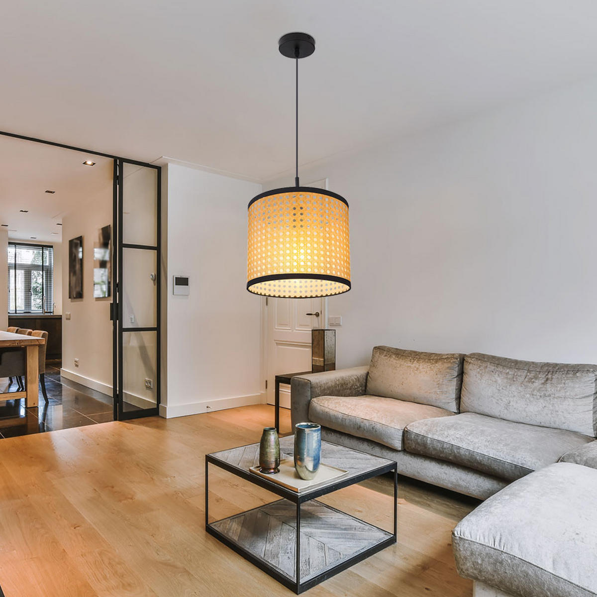 HÄNGELEUCHTE Bambus-Optik Braun - Braun, Kunststoff/Metall (28/28/140cm) - Globo Lighting