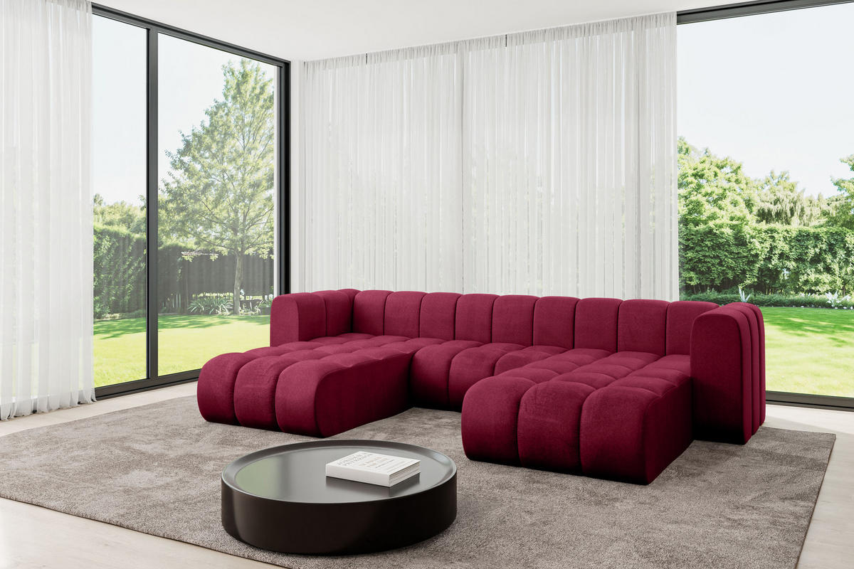 WOHNLANDSCHAFT modulares Sofa Joren-U1 - 319x177x70 cm Bordeauxrot - Bordeaux, Holzwerkstoff/Textil (319/70/177cm) - ALTDECOR