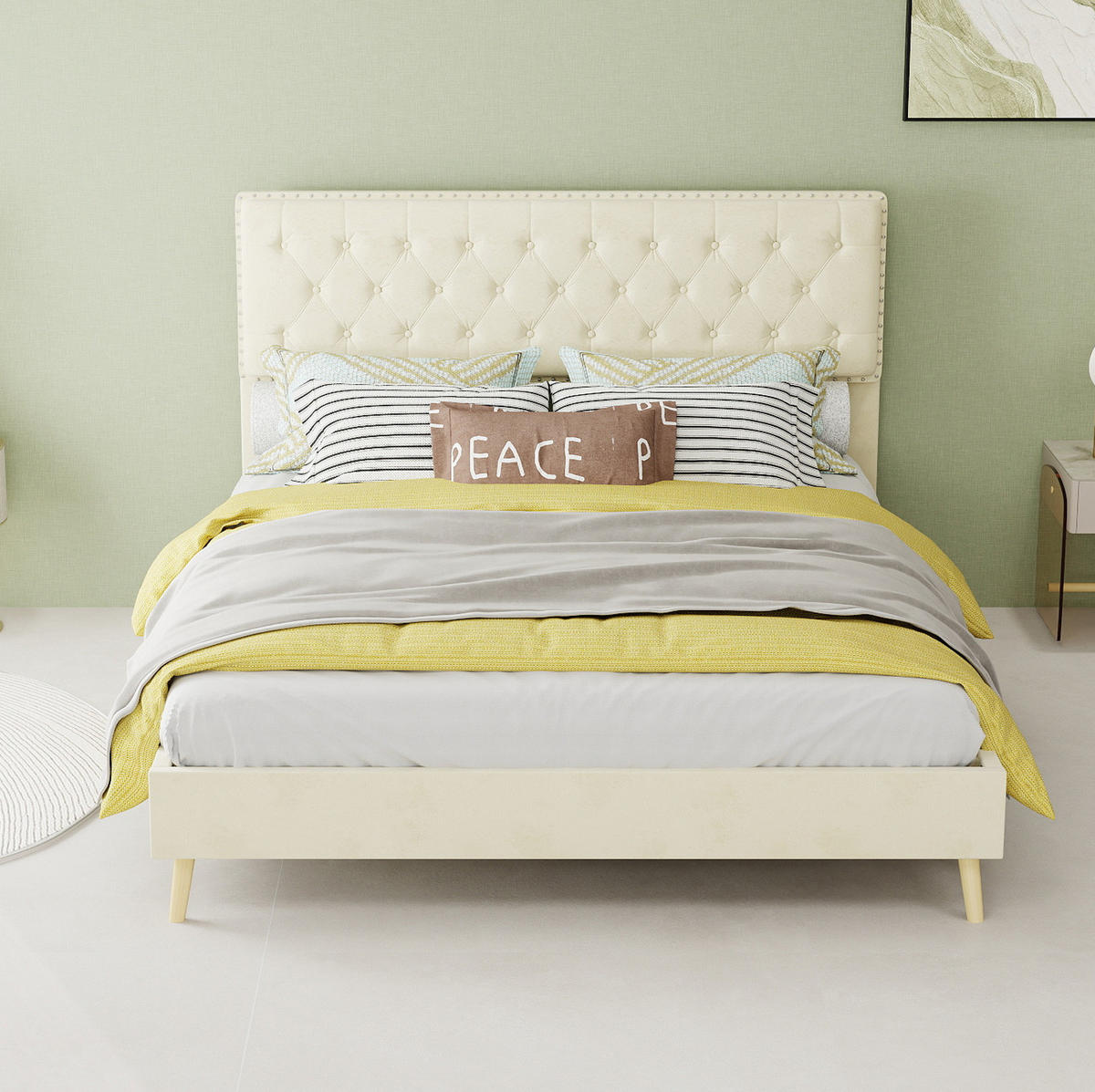 POLSTERBETT 140/200 cm mit Matratze, hohem Kopfteil und Stauraum unter dem Bett, Beige - Beige, Textil (140/200cm) - Redom