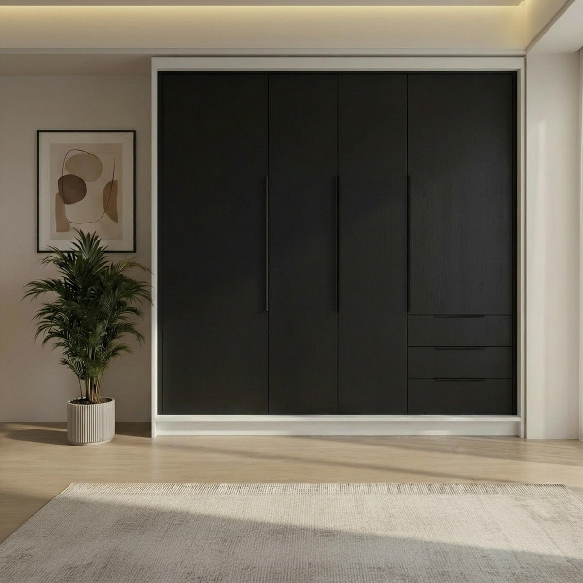 DREHTÜRENSCHRANK KLARI Weiß Schwarz Schubladen 200 cm - Schwarz/Weiß, Holzwerkstoff (200/215/59.5cm) - A&J MöbelLand