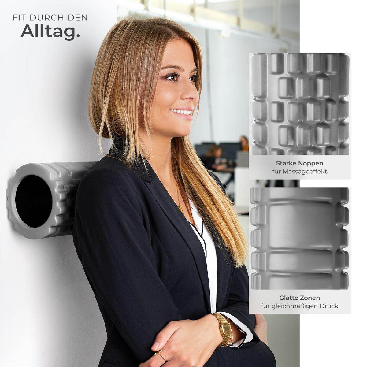 FASZIENROLLE ,leichte Reinigung, 335 x 145 mm,grau - Grau, Kunststoff (14.5/14.5/33.5cm) - tectake