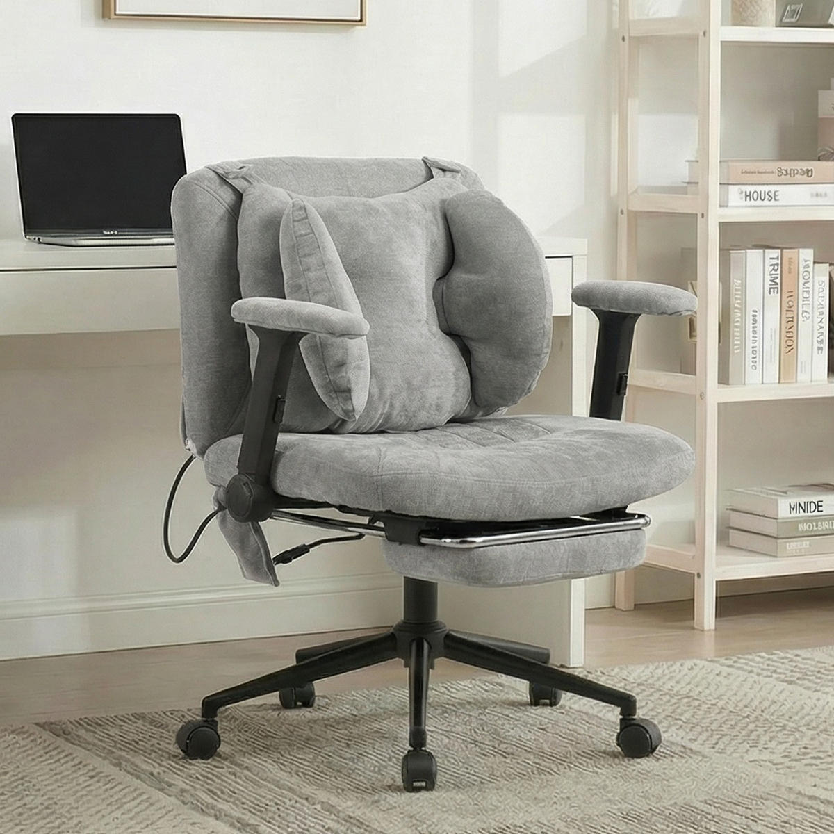 DREHSTUHL DE-40923 mit Fußstütze und Lendenluftkissen Grau - Grau, Metall (80/86/55cm) - ComfortXL