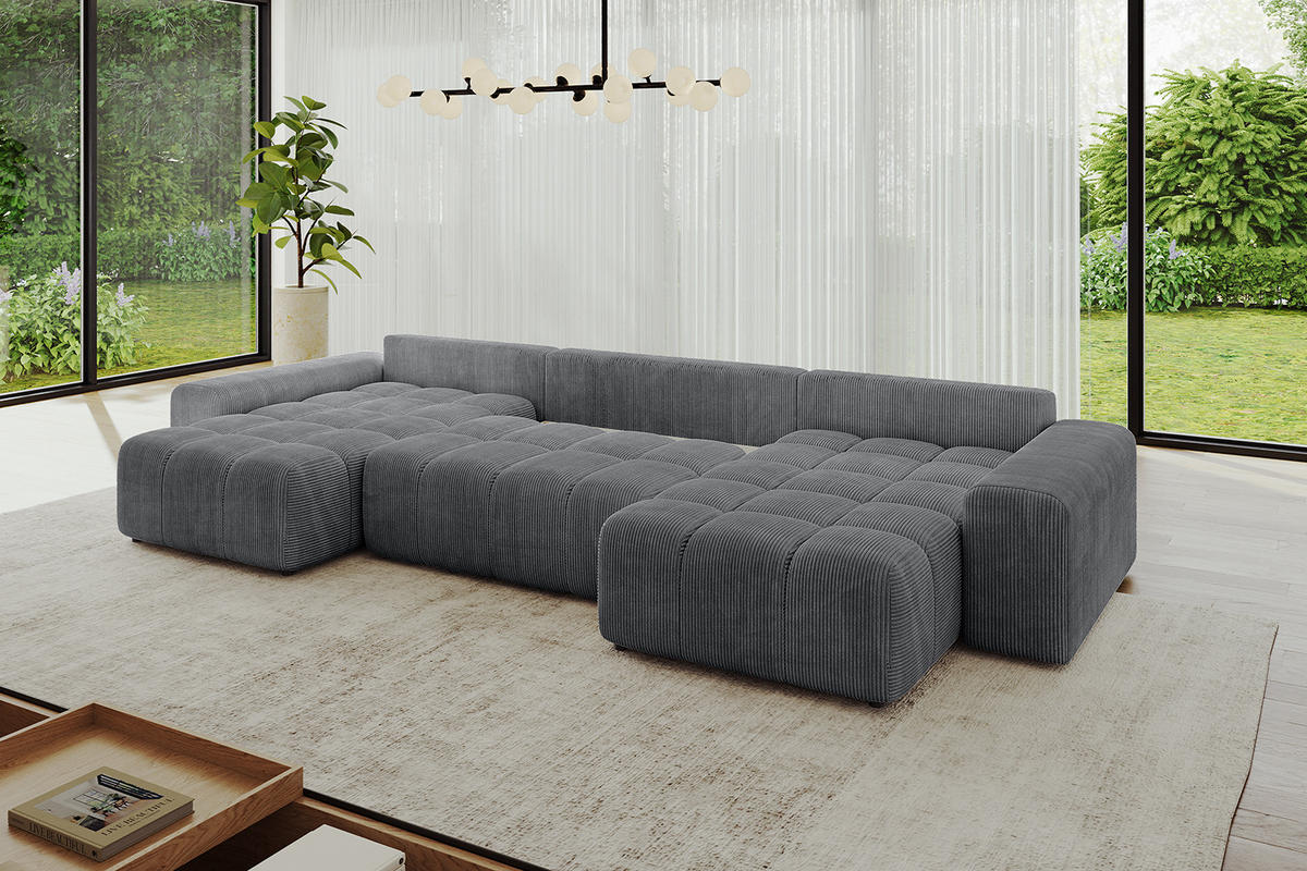 WOHNLANDSCHAFT ENIL-U 390x175x84 Dunkelgrau Cord - Dunkelgrau, Holzwerkstoff/Kunststoff (390/84/175cm) - ALTDECOR