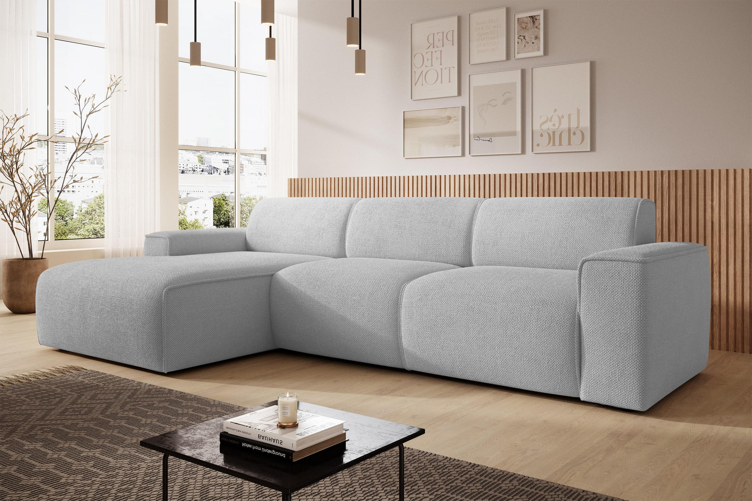 ECKSOFA L Form Didim mini Hellgrau 310/165/78 cm – stilvolle kleine Eckcouch L - Hellgrau/Schwarz, Kunststoff/Textil (165/310cm) - AX Living