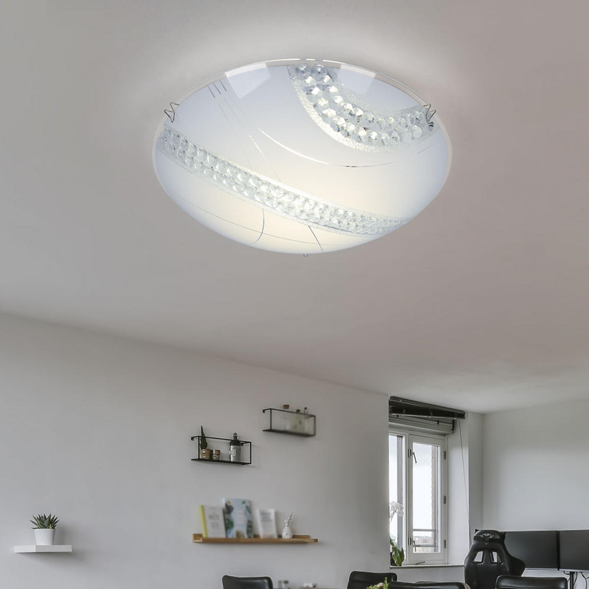 LED DECKENLEUCHTE Kristalloptik Weiß Glas - Weiß, Glas/Metall (30/30/9.8cm)