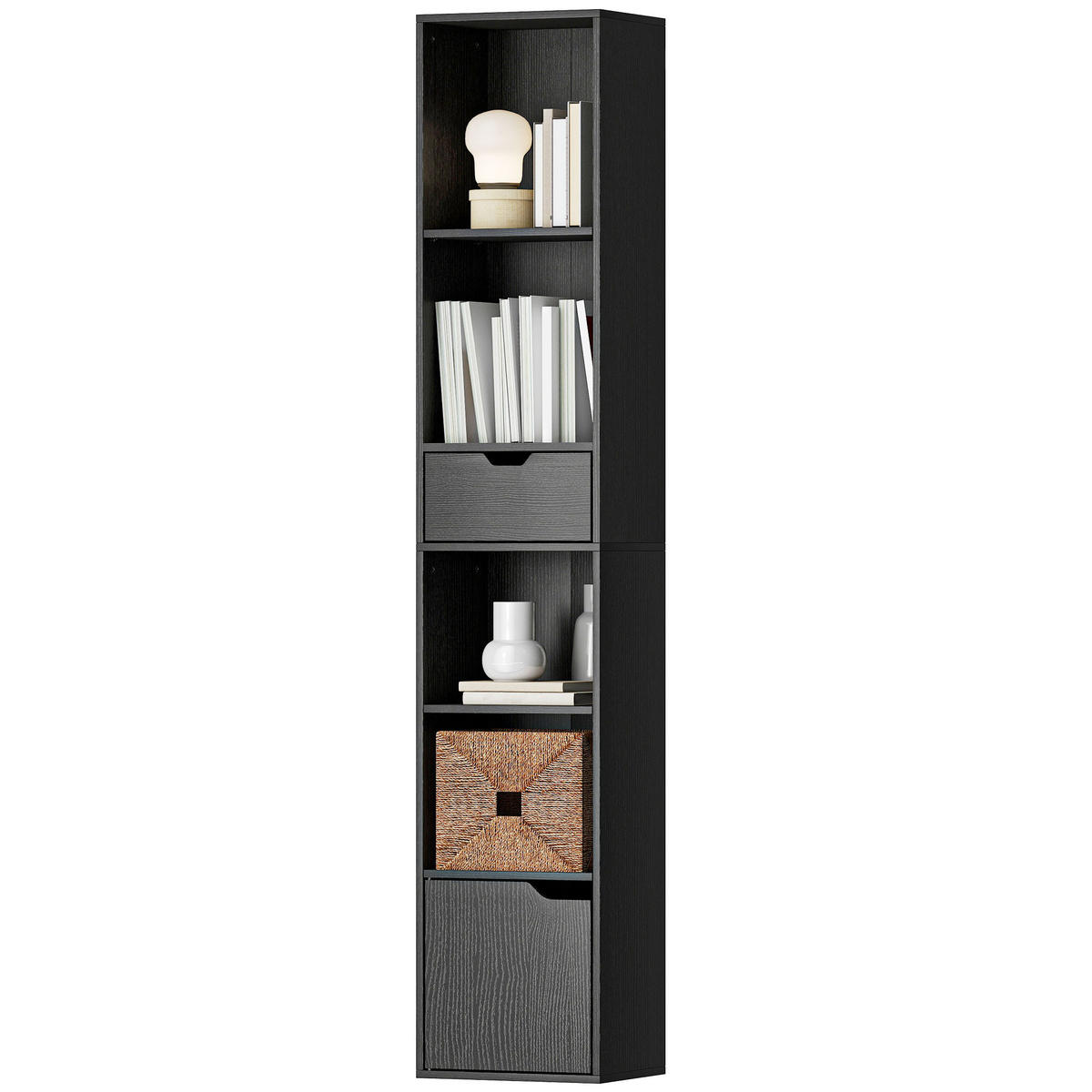 BÜCHERREGAL,4 Ablagen Schrank Schublade 30x24x158cm,schwarz - Schwarz, Holzwerkstoff (30/158/24cm) - Vallsero