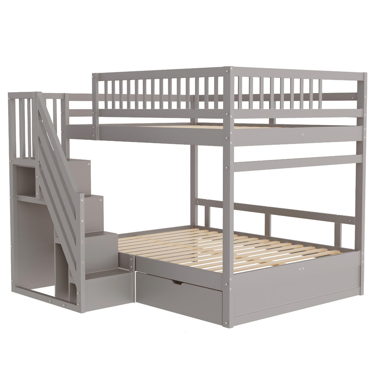 ETAGENBETT 140/200 cm DE-01411, in Grau, mit Sicherheitsleiter und Stauraum - Grau, Holz (140/200cm) - ComfortXL