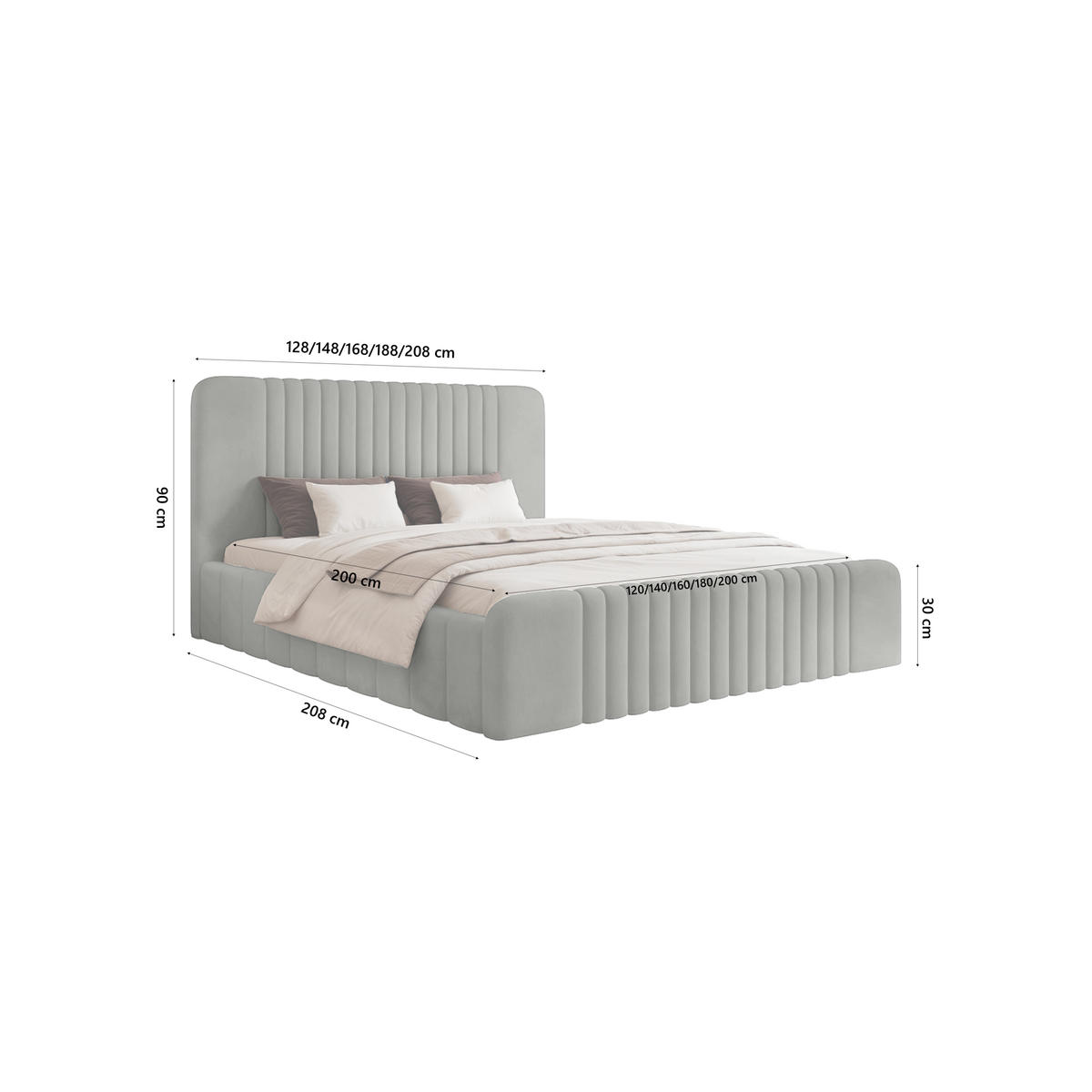 POLSTERBETT Pariotto 140x200 cm, Grau - Grau, Textil (140/200cm) - Fedve
