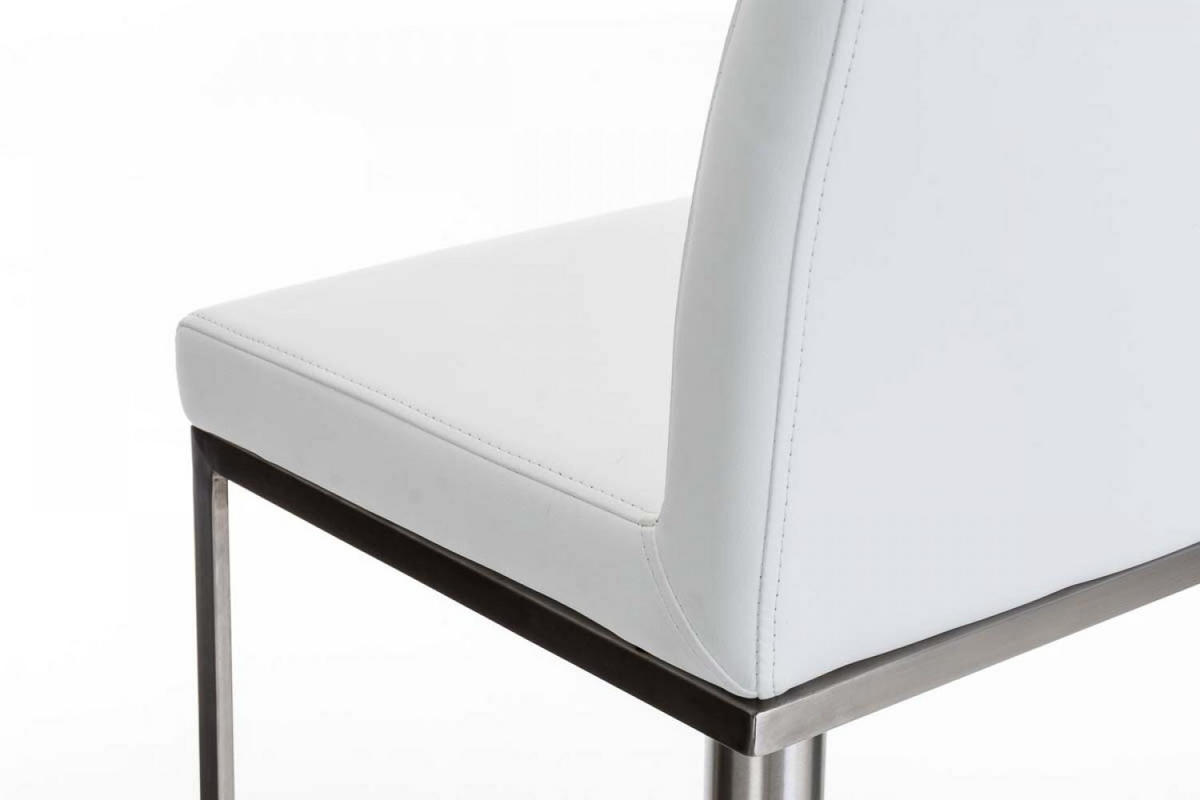 BARHOCKER 2er Set Lederlook Weiß - Edelstahlfarben/Weiß, Textil/Metall (42/86/44cm) - CLP