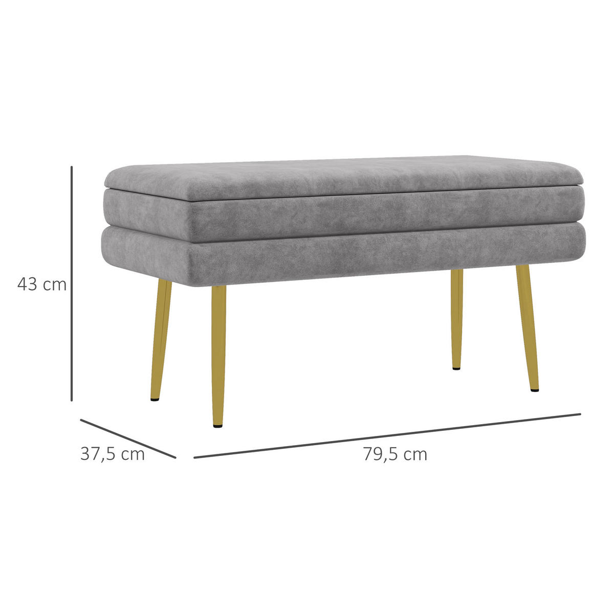 TRUHENBANK DE-16420 2-in-1 mit Stauraum und Samtbezug Grau/Gold - Grau, Textil (79.5/43/37.5cm) - ComfortXL