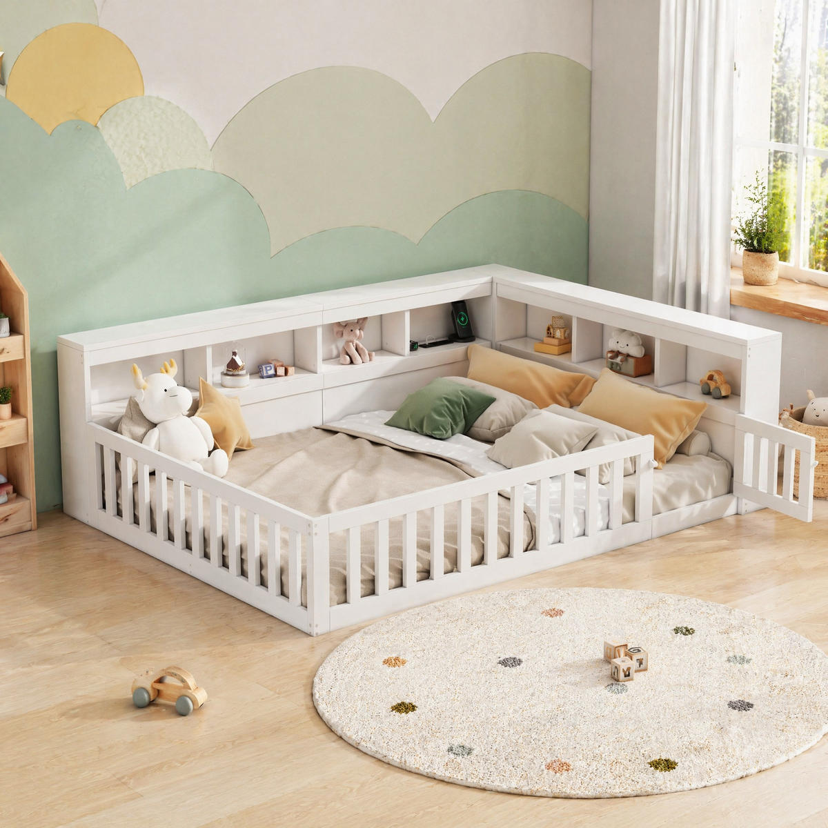 BETT 140/190 mit Ablagefach, Steckdose und USB in Weiß - Weiß, Holzwerkstoff (140/190cm) - EVRYAE