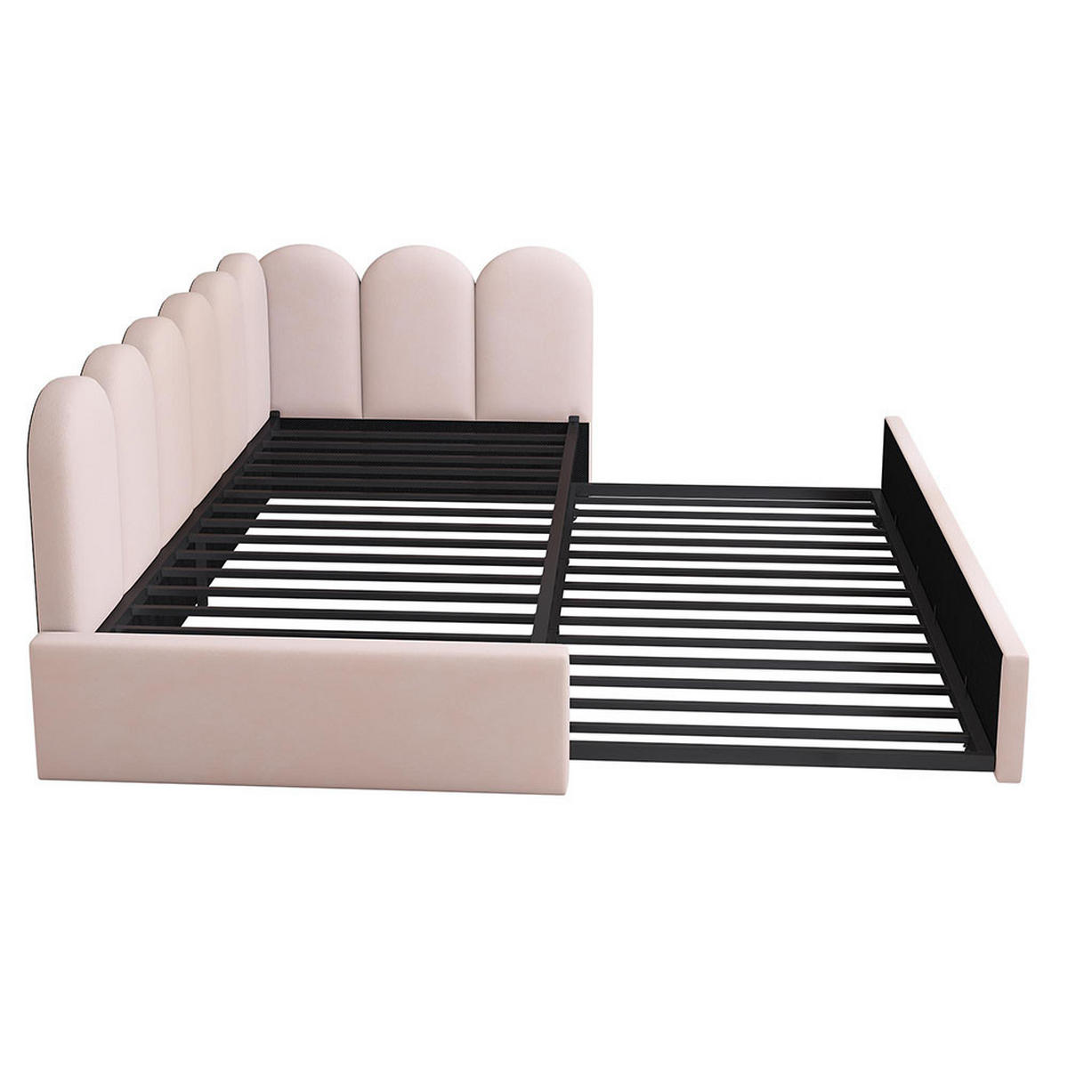 KINDERBETT 90x200 cm mit Ausziehbett，Rosa（ohne Matratze） - Pink, Textil/Metall (90/200cm) - KOMHTOM