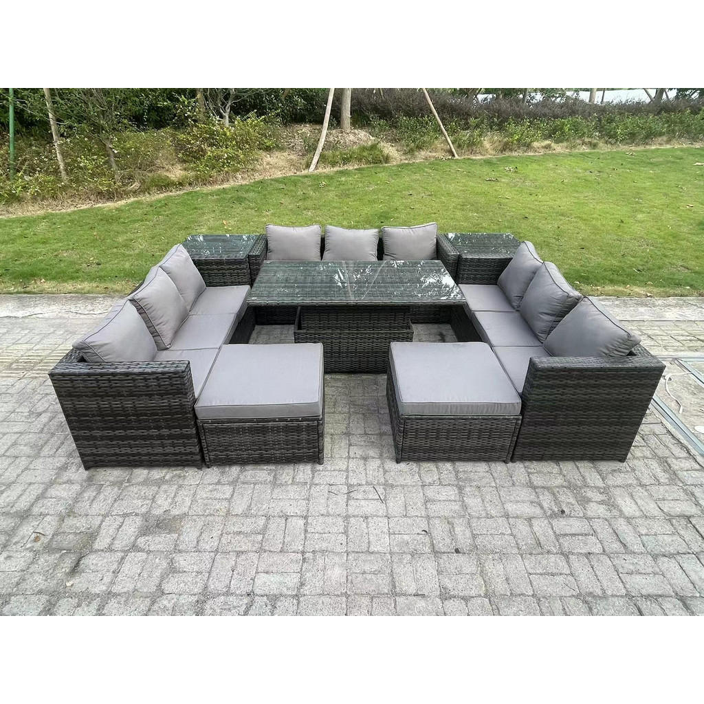 Thumbnail - Fimous Gartenmöbel, Dunkelgrau, Metall, Kunststoff, Glas, Füllung: Schaumstoff, rechteckig, Loungemöbel, Loungemöbel-Set...
