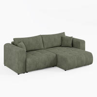 ECKSOFA RIVA Rechts Grün Cord-Stoff L-Form Couch mit Schlaffunktion & Bettkasten - Schwarz/Olivgrün, Holz (160/255cm) - Barchello