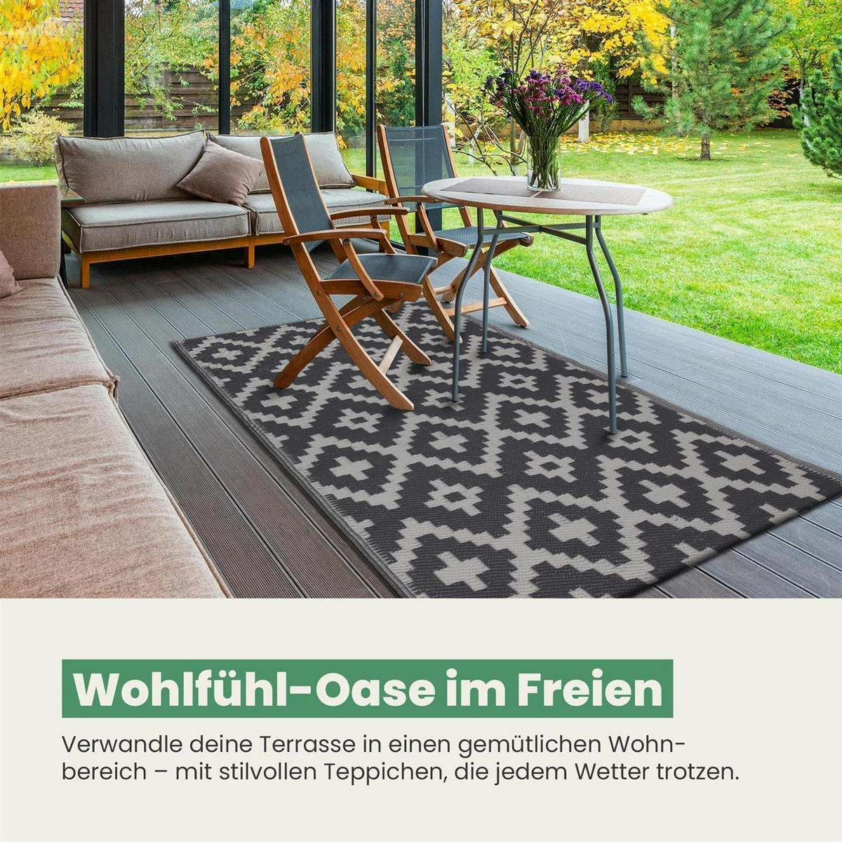 OUTDOORTEPPICH recycelt 120x180 cm Ethno - Hellgrau/Grau, Kunststoff (120/180cm) - Bestlivings