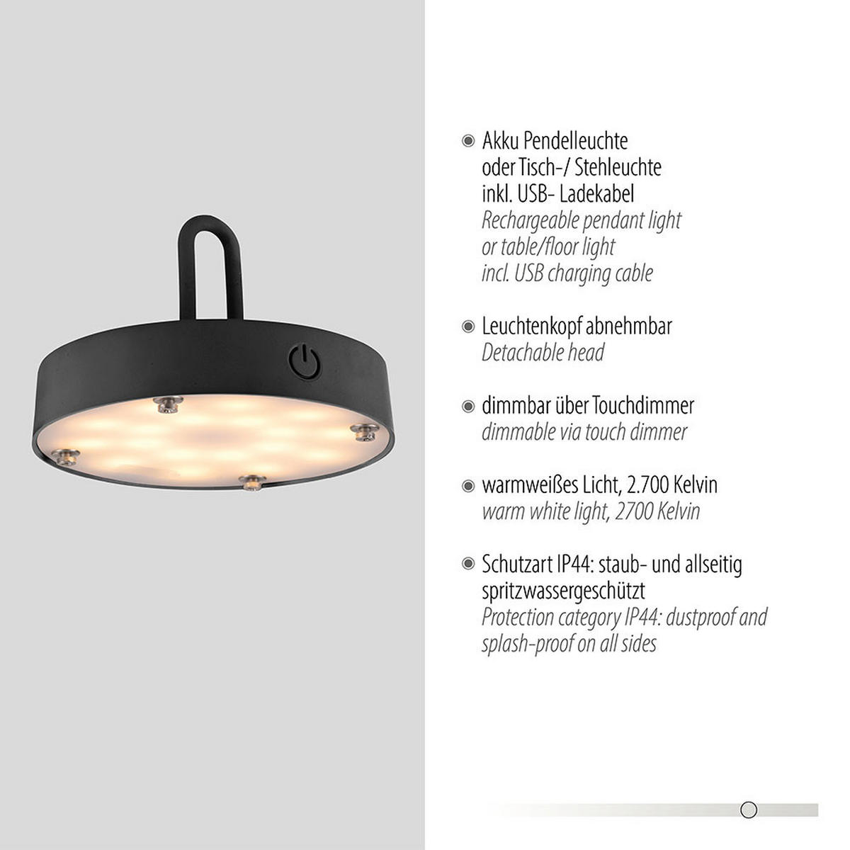PENDEL-/TISCHLEUCHTE GABBIA, Schwarz, LED Akku, Touchdimmer - Schwarz, Metall (25/25/22cm)