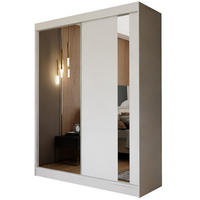 SCHWEBETÜRENSCHRANK GRAZIA 160/216/61 cm 2-türig mit Spiegel Weiß - Weiß, Holzwerkstoff (160/216/61cm) - MASSENO