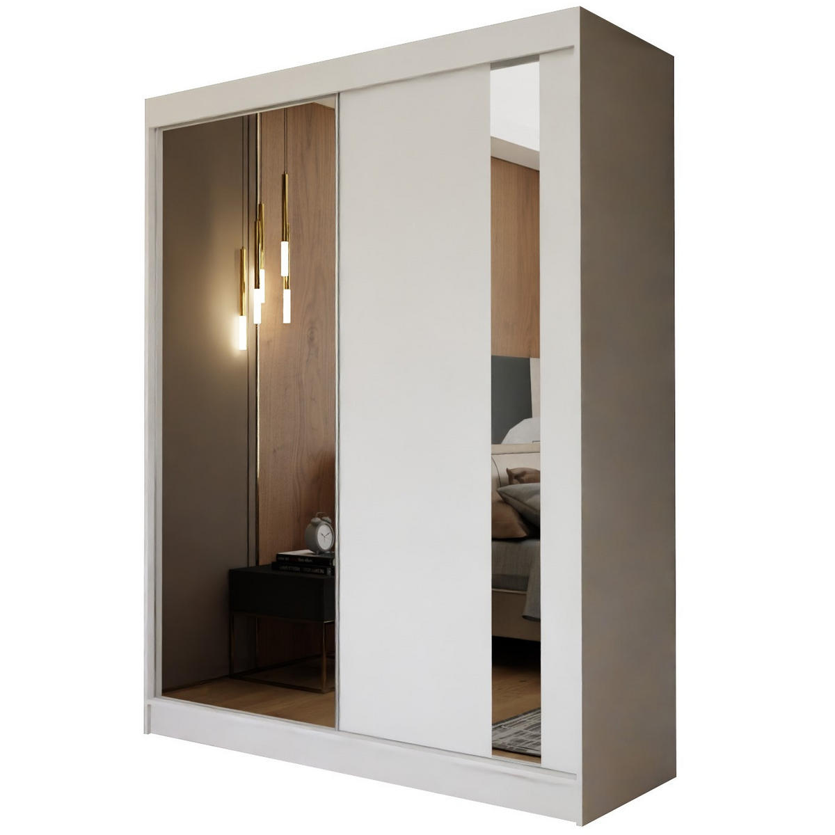 SCHWEBETÜRENSCHRANK GRAZIA 160/216/61 cm 2-türig mit Spiegel Weiß - Weiß, Holzwerkstoff (160/216/61cm) - MASSENO