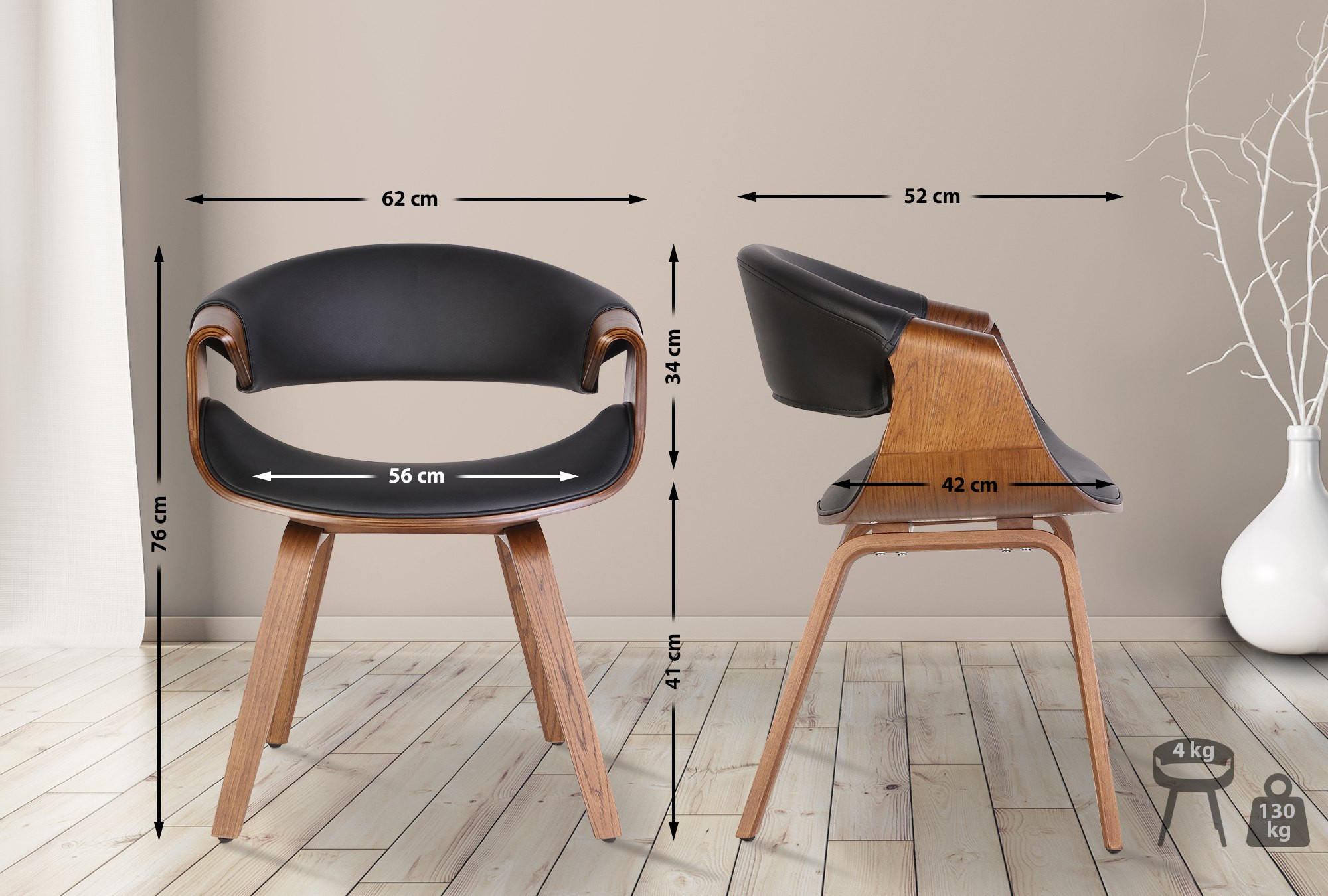 Thumbnail - CLP Stuhl, Schwarz, Eiche, Textil, 62x76x52 cm, Esszimmer, Stühle, Esszimmerstühle, Vierfußstühle